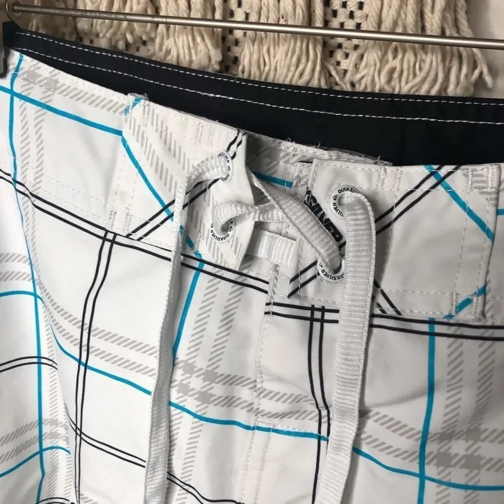Quiksilver White Plaid Board Shorts